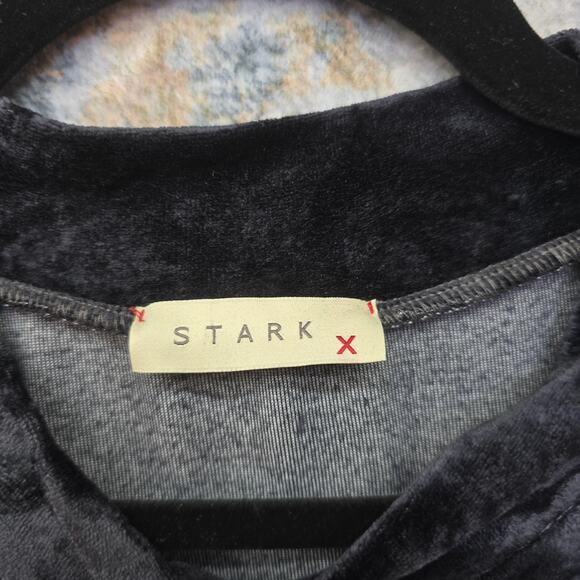 Stark X Top Womens XS Black Velvet Long Sleeve Front Tie Whimsigoth Minimalist - Picture 3 of 11